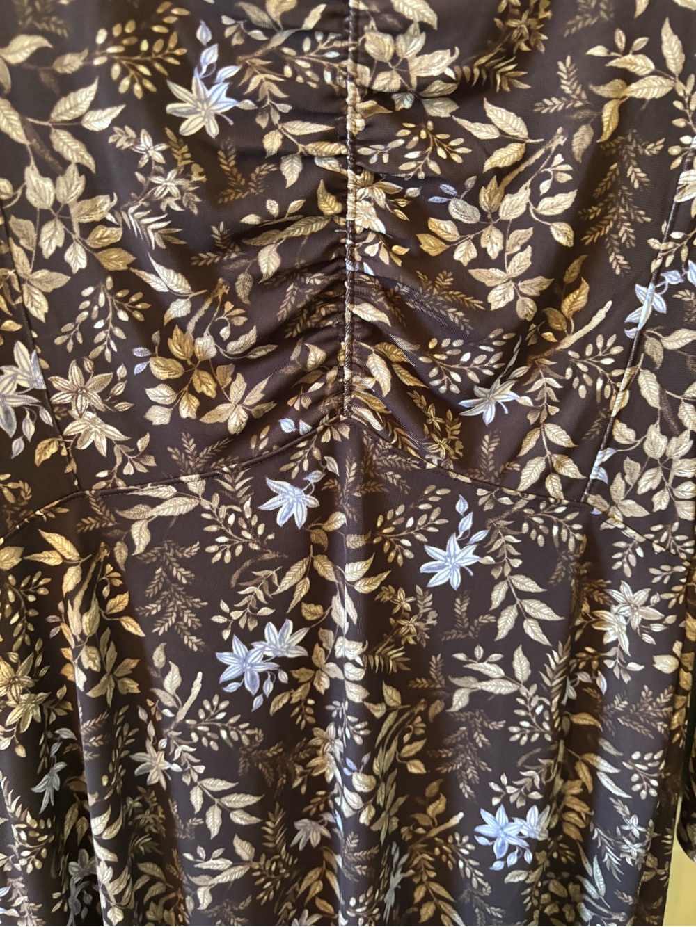 LOFT Brown Floral Long-Sleeve A-Line Dress Large Petite Fall Cottagecore - Picture 6 of 10